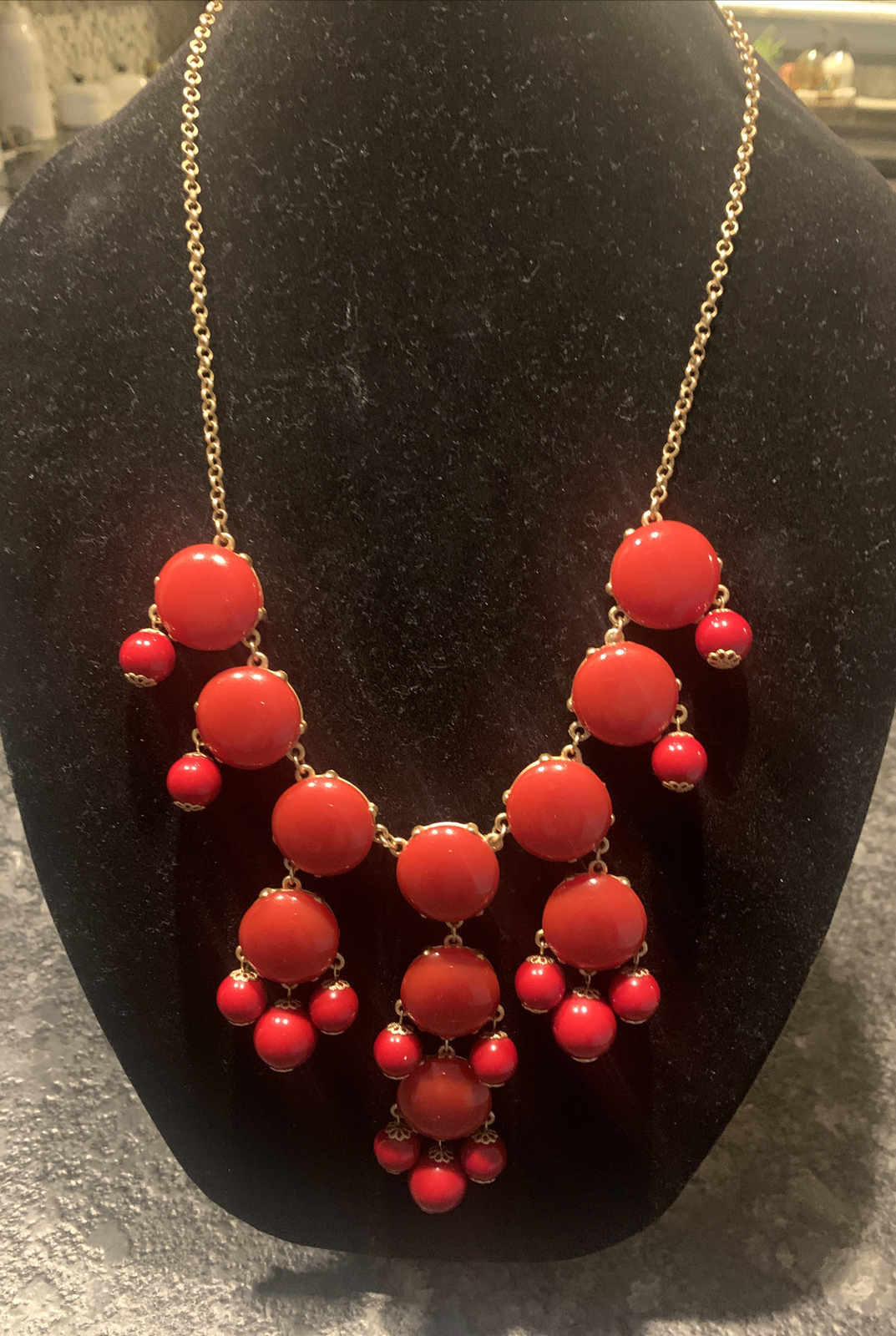 Festive Red Beaded Bubble Bib Statement Necklace … - image 1