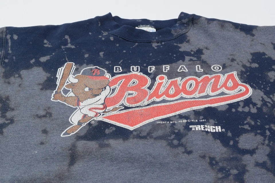 Vintage Buffalo Bisons Sweater Adult Large Blue Distressed Crew Distressed 1991 - Image 2 of 4