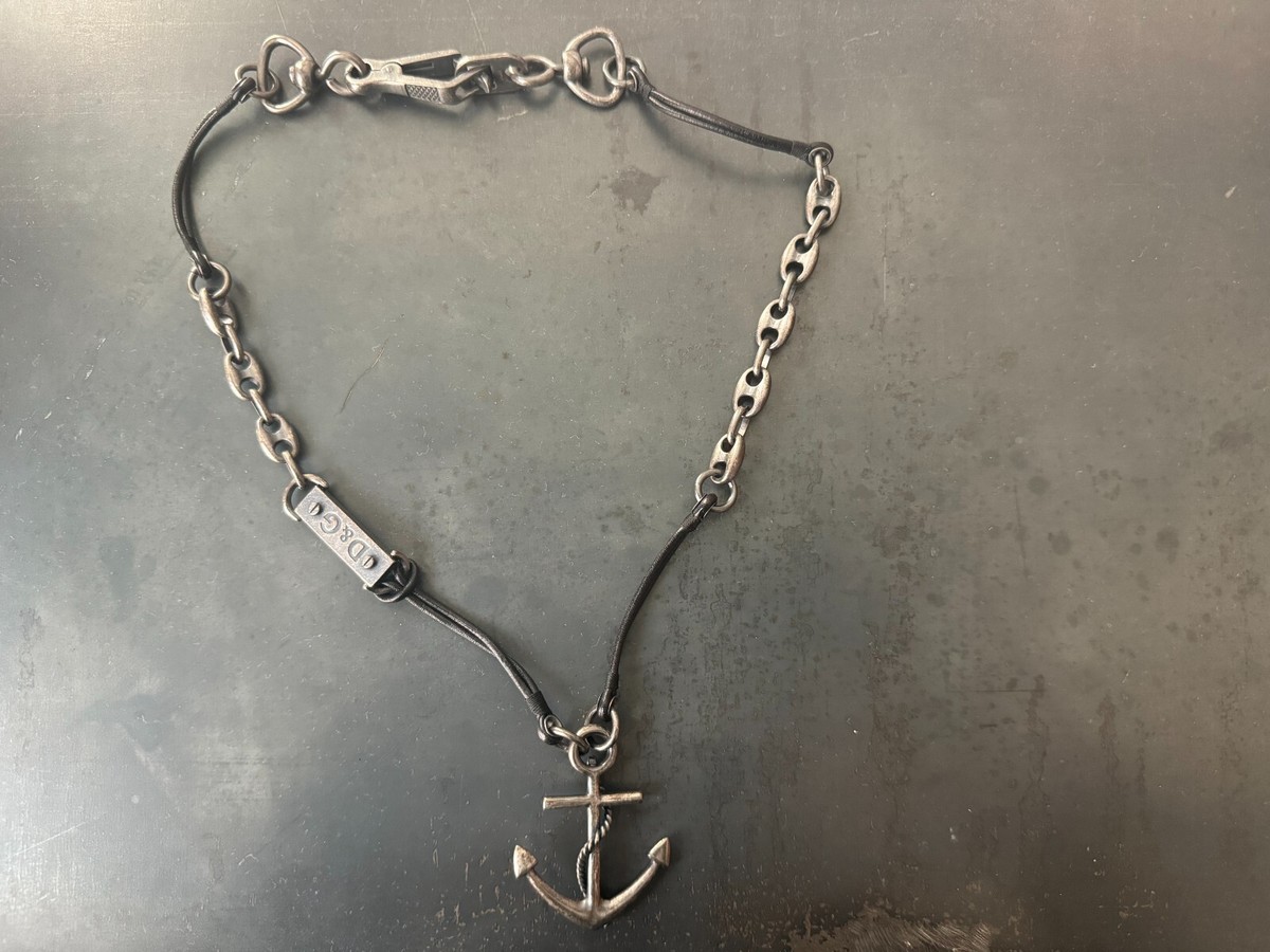 Rare/Vintage D&G stainless steel & black leather Anchor necklace