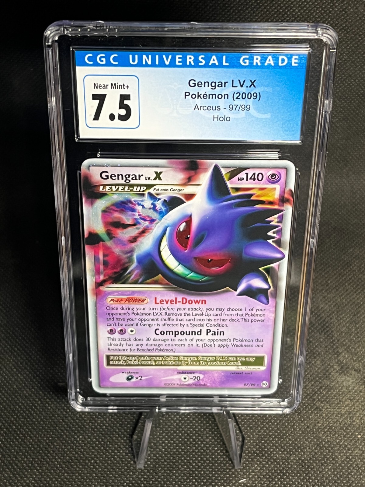 2009 POKEMON PLATINUM ARCEUS- 97- GENGAR LV.X- HOLO- PSA 9 CARD