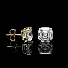 1.42ct-6.00ct Asscher Simulated Diamond Stud Earrings Real 14K Gold Square Studs