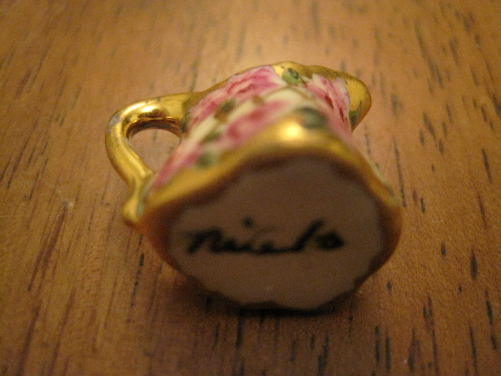 VTG Dollhouse Miniature Floral Pitcher w/ Gold Gilt Ni-Glo Nicole Minnick 1:12