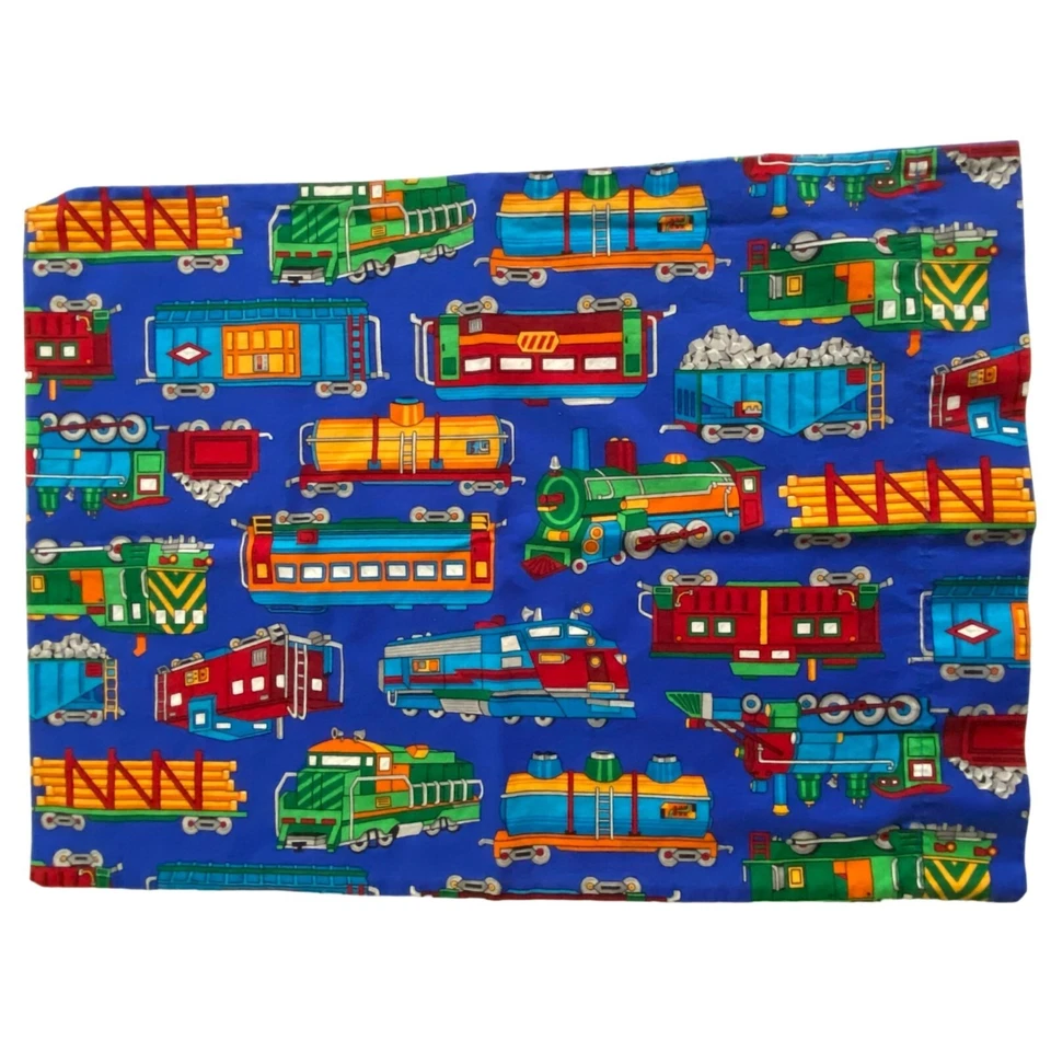 Lote de 2 fundas de almohada de novedad hechas a mano para niños trenes azules de béisbol no coincidentes Foto 3 de 4