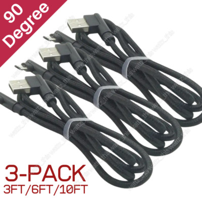 3Pack Micro USB Cable 90 Degree For Samsung S7 Android 2.4A Fast Charging Cord