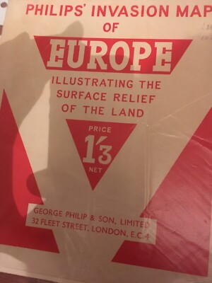 Philip s Invasion Map Of Europe, Illustrating Surface Relief Of The Land. 1943 