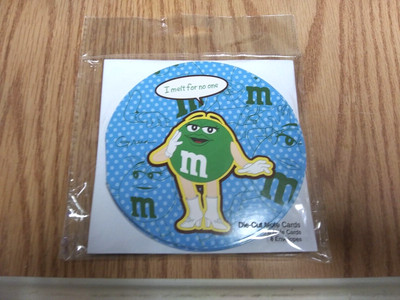 M&M's GREEN I MELT FOR NO ONE 8 DIECUT ROUND NOTECARDS