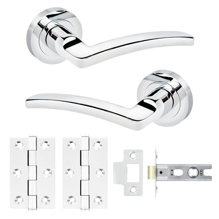 Smiths Nova Lever on Rose Internal Door Handle Latch Hinges Set Pair - Chrome
