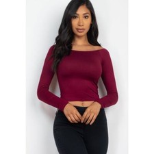 Off Shoulder Long Sleeve Top in Maroon Size Medium