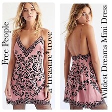 NWT Free People WILDEST DREAMS 0 - XS Pink Embroidered Lace Laser Cut Mini Dress