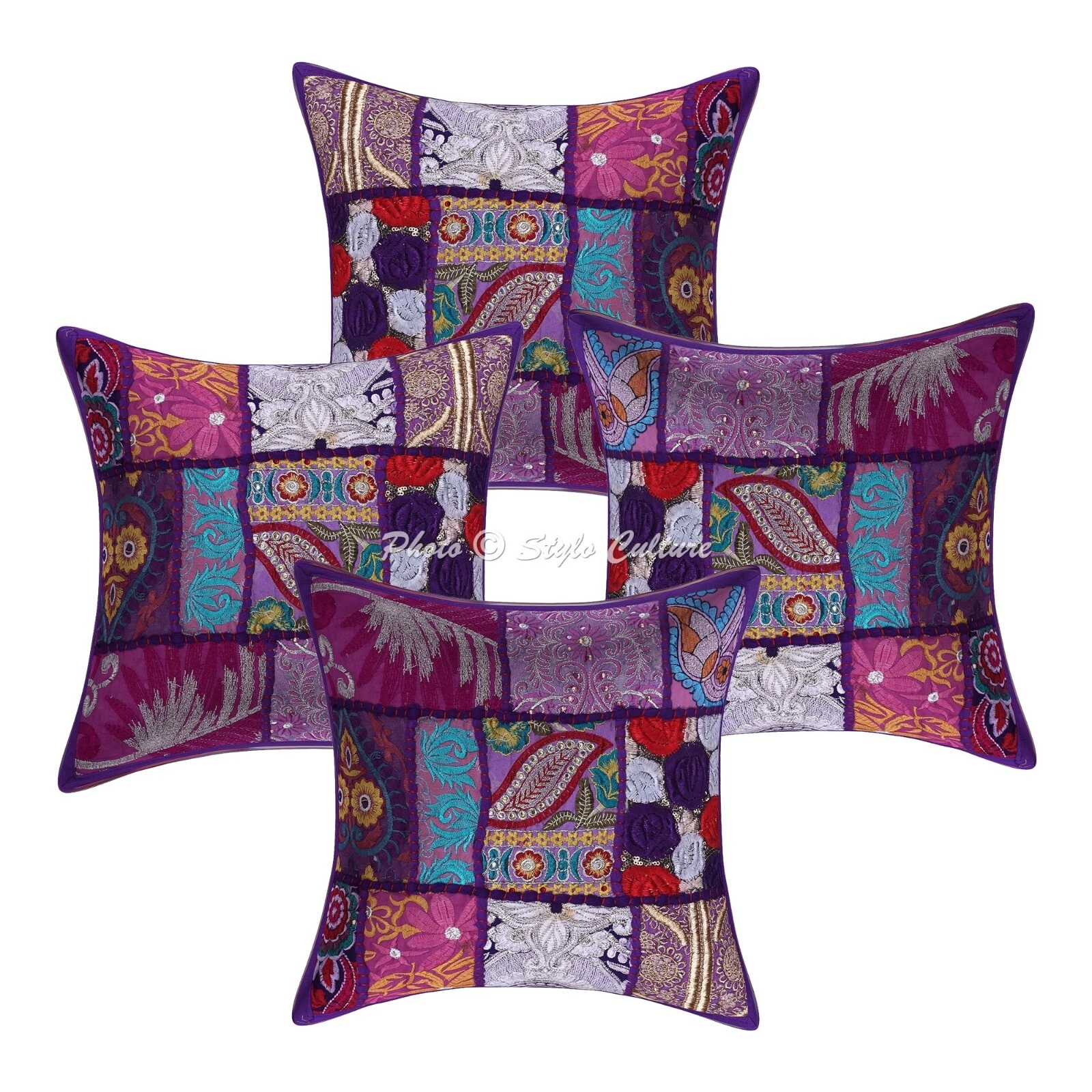 Decorative Home Decor 12 x 12 in Cushion Cover Vintage Patchwork Pillow Case