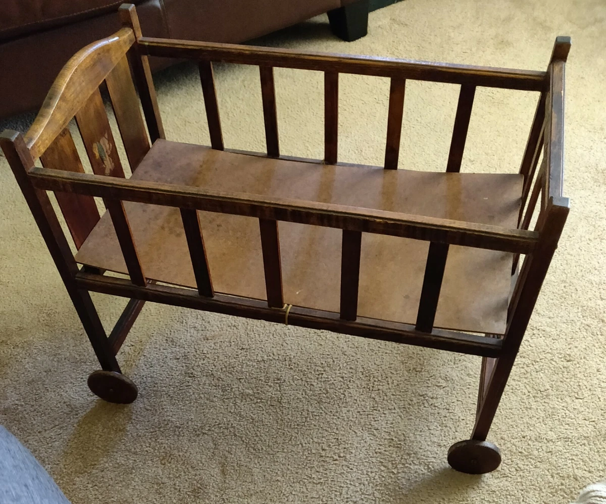 Vintage Metal Doll Crib On Wheels