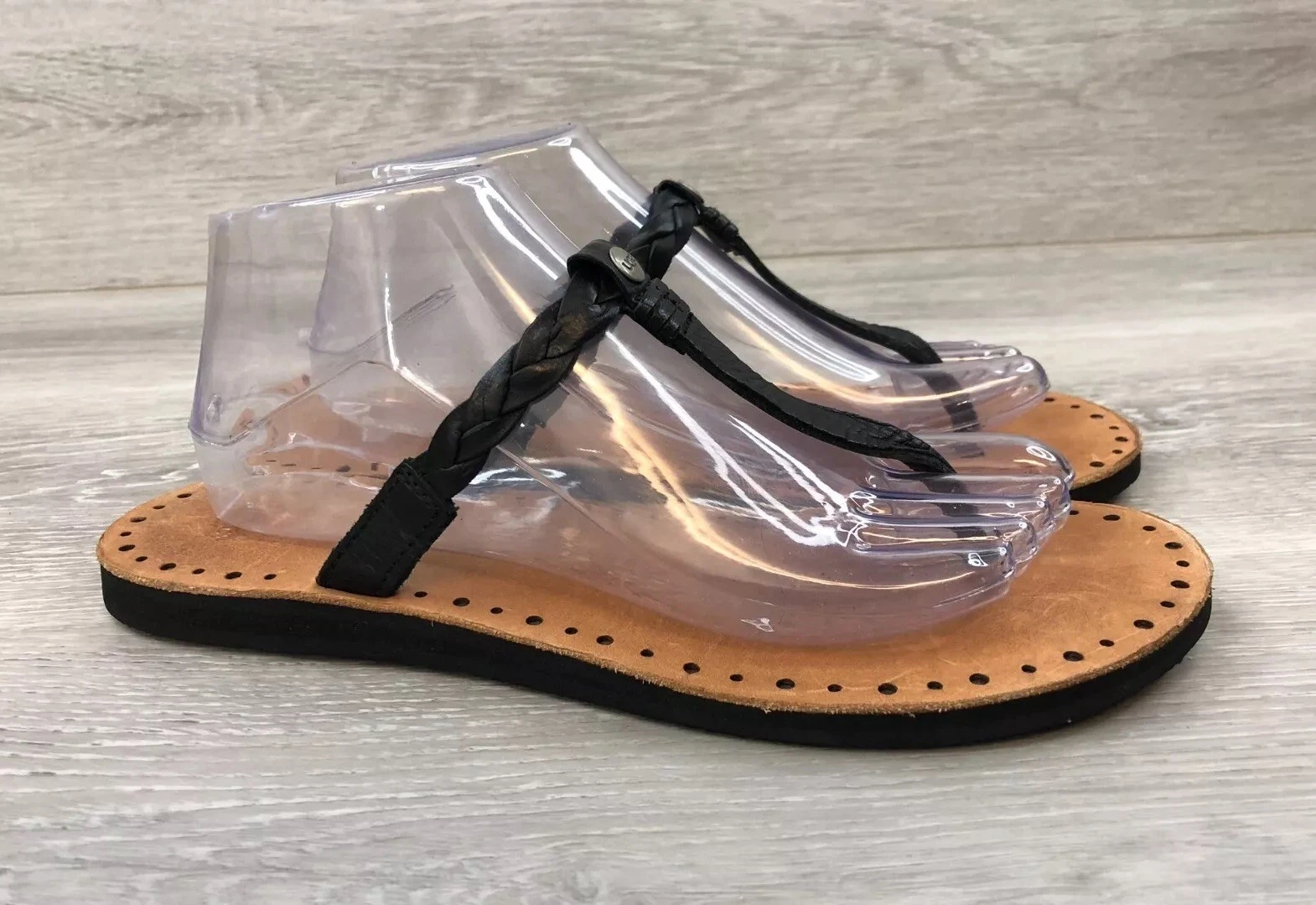 UGG Sandalo Donna 10 Nero Pelle Cinturino Intrecciato Slip On Casual Scarpe Comode