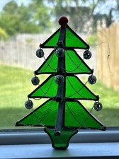 Vintage Stained Glass Christmas Tree Ornament Hanging Suncatcher 6  