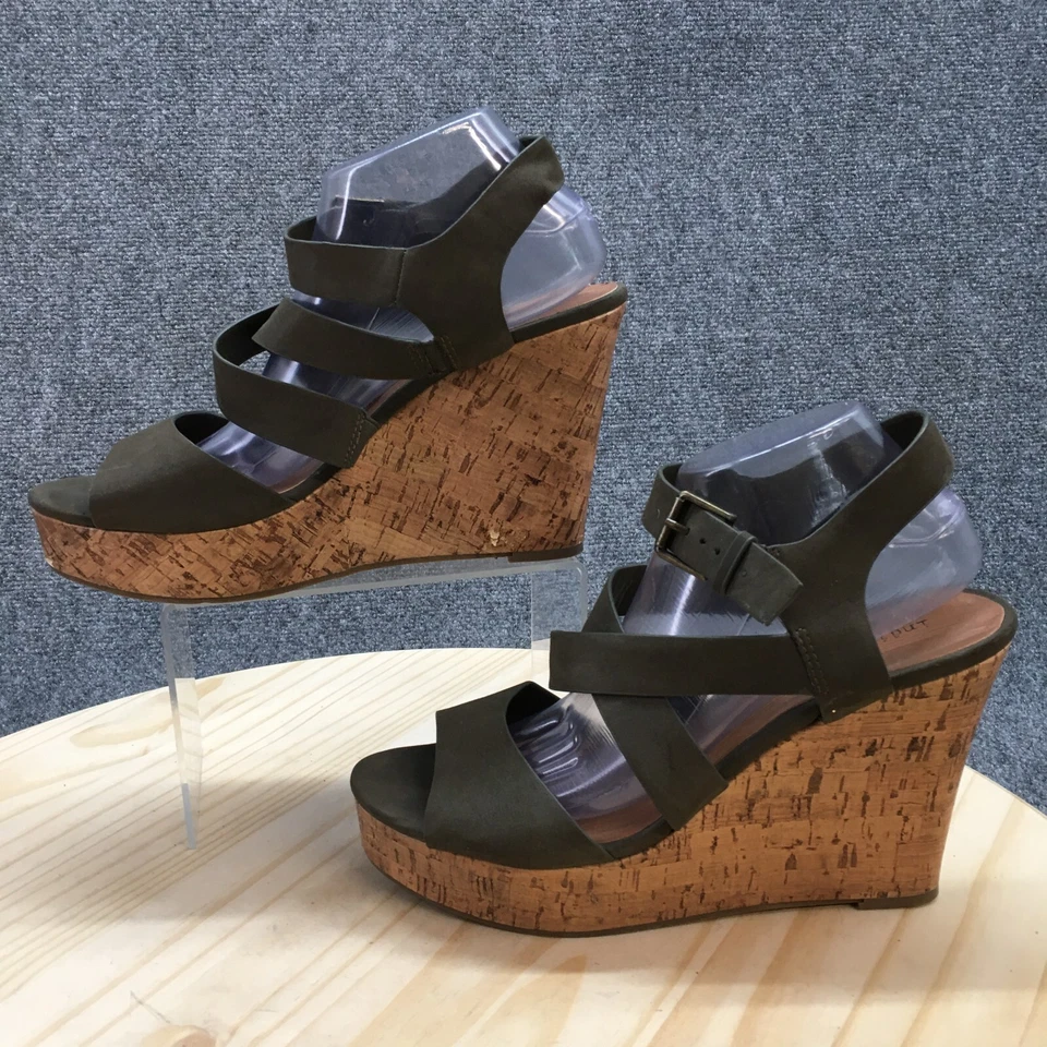 Tacones Indigo Rd para mujer 11 M Kinsley cuña tiras correa cuero sintético verde Foto 2 de 4