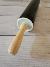 Vintage Black Metal Rolling Pin Wooden Handles 18" Pyrex Accessories