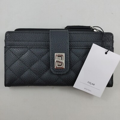 COLAB Women's Vegan Black Long Wallet Quilted New B78