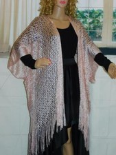 New One Size Holiday Wear Blush Lurex Shawl/open Knit Duster Jacket Vest