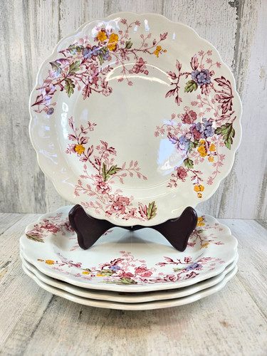 Ridgway Staffordshire English Garden Ironstone 4 Dinner Plates Scalloped