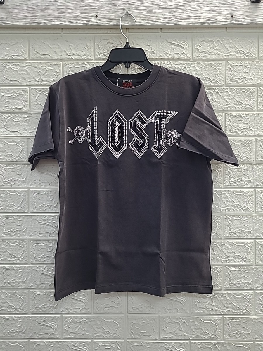 New Lost Intricacy Short Sleeve Rhinestone Engraved Black Tee Size