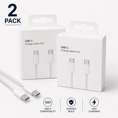 60W USB-C to USB-C Fast Charging Cable 2 Pack, Nylon Braided, 1M Cord