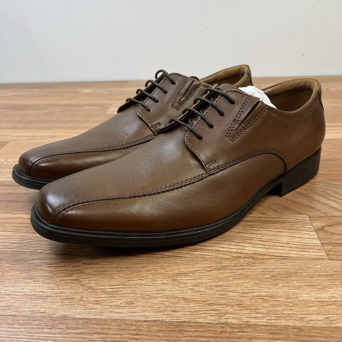 Clarks Tilden Walk Dark Tan Leather Dress Shoes Men display picture 1