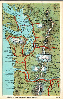 WASHINGTON MAP POSTCARD Highways of Western Washington