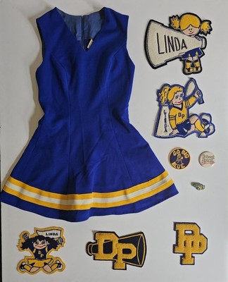 Vintage 1980s Cranbarry Cheerleader Uniform Size 10 w/ Lot of 8 Lg Patches & Pin