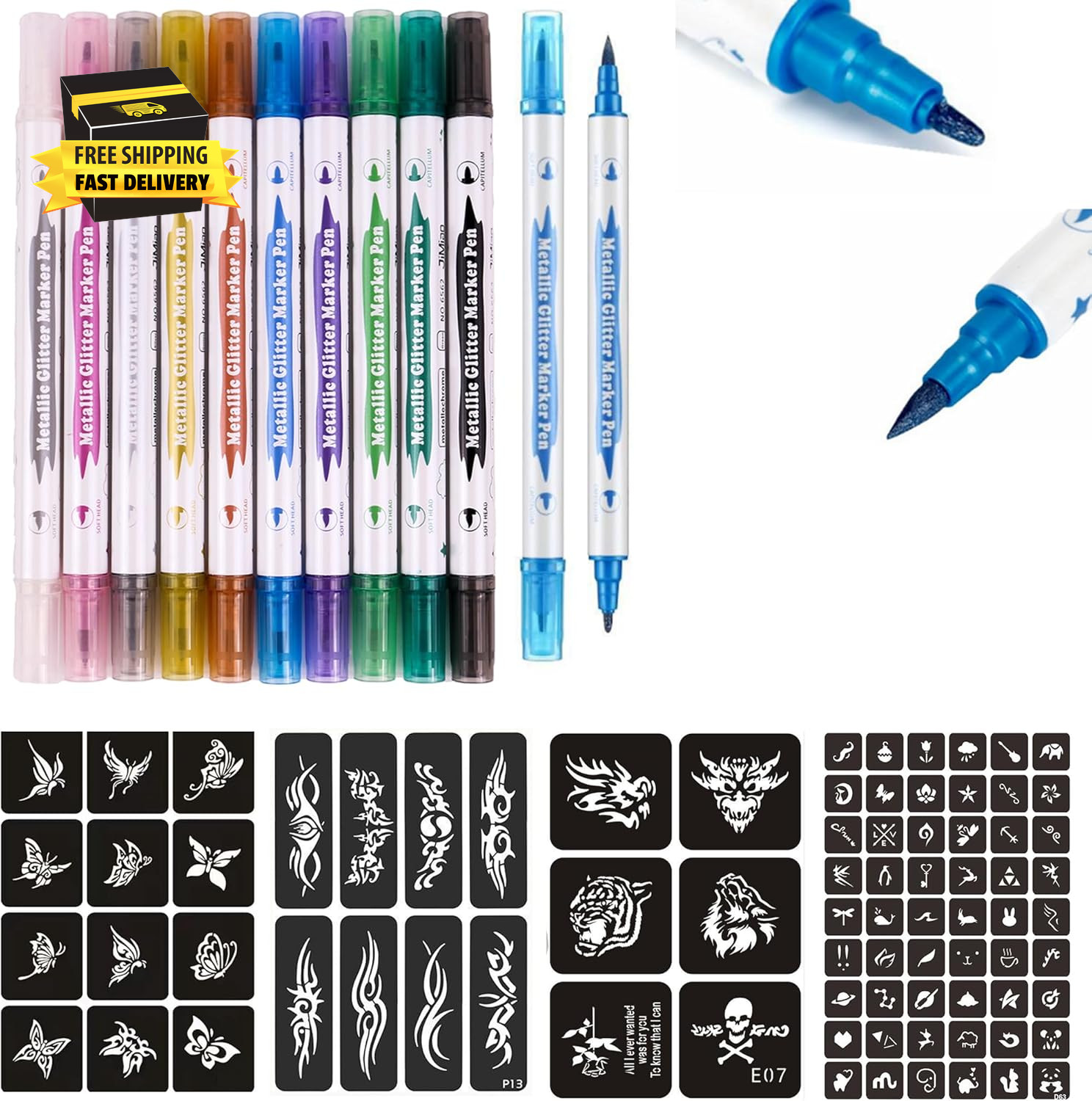 For Skin,10-count Body Markers+80 Large Tattoo Stencils