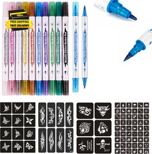 Temporary Tattoo Markers for Skin,10-Count Body Markers 80 Large Tattoo Stencils