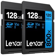 Lexar 128GB High-Performance 800x UHS-I SDHC Memory Card BLUE Series - 2-Pack 