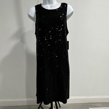 Marina dresses Women’s Black Solid Sequin Shift Dress 6 Round Neck Sleeveless