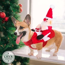 Dog Cat Costume Christmas Riding Horse Pet Costume Funny Santa Claus Dress Up