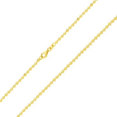 Hommes 10K Jaune or Massif 2.5mm Diamant Lune Coupe Perle Chaîne de Boules 61cm - Photo 1/4