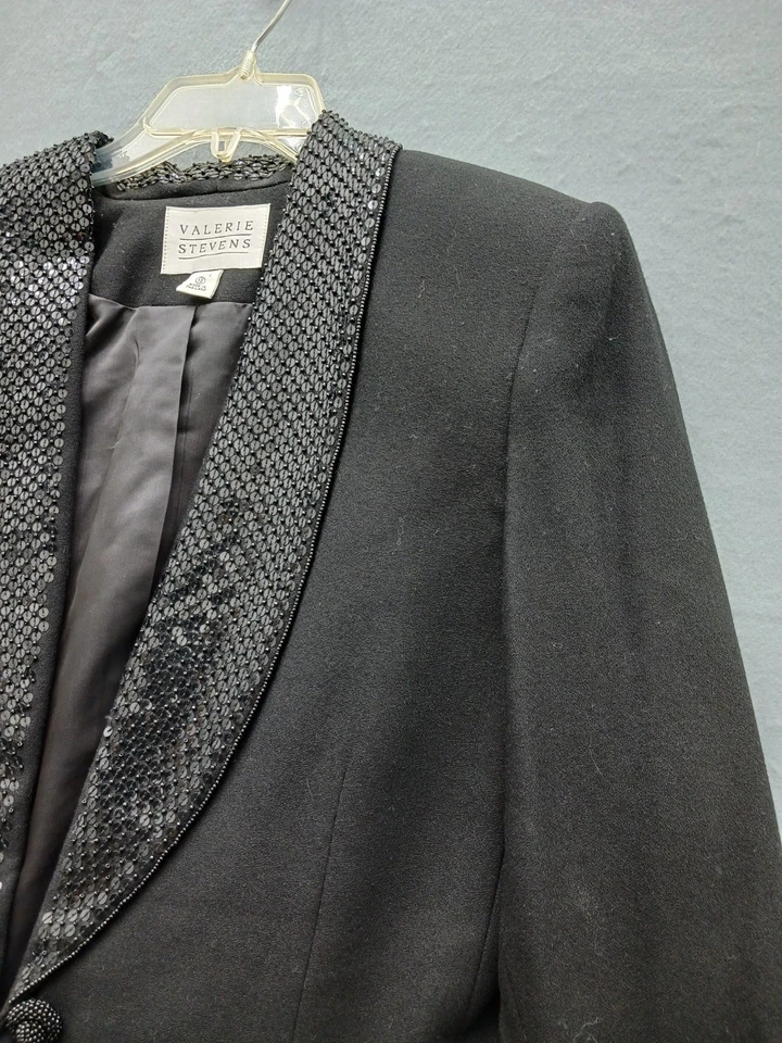 Blazer para mujer Valerie Stevens talla 12 negro adornado lentejuelas negocios Foto 2 de 4