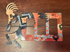 KOKOPELLI Emaliowana metalowa POTRÓJNA PŁYTA PRZEŁĄCZNIKA ŚWIATŁA ŚCIENNEGO Southwestern