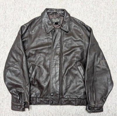 1990s vintage EDDIE BAUER leather jacket M brown BOMBER motorcycle 42-44 biker