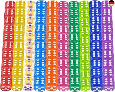LETTERASHQP 100 Stück Bunte Würfel Dice 12mm Würfelset Transparent Spielwürfel K