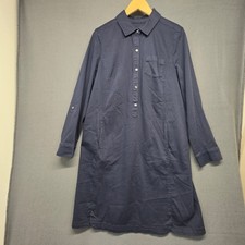 J Jill Blue Button Front Shirt Dress Womens 14 Cotton Stretch Midi Casual