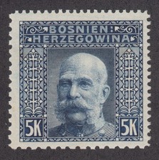 Bosnia & Herzegovina Sc 45l MNH. 1906 5kr Franz Josef, Perf 12½x12½x9¼x10½, CERT
