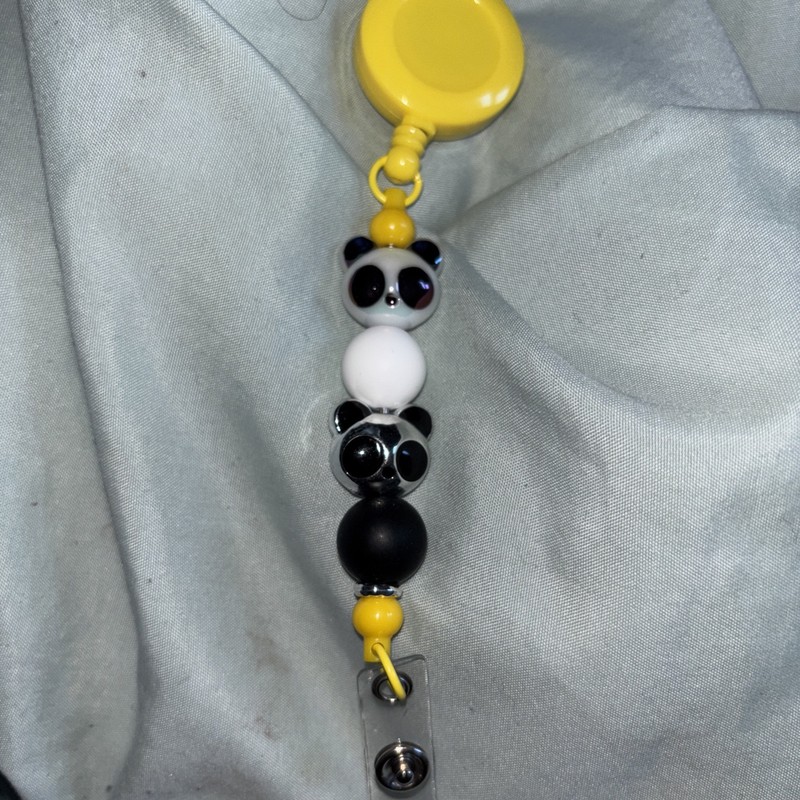 Panda  Fun BadgeReel Handmade, Cute Beaded To Keep You Id Safe