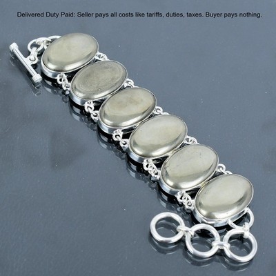Sterling Silver Pyrite Gemstone Unique Artisan Chain Bezel Daughter New Bracelet