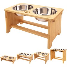 HTB Elevated Dog Bowls,Raised Dog Bowl Stand with 2 Stainless Steel Bowls,Ele...