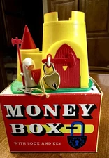 Vtg SMER Czechoslovakia Castle Coin Bank with Guard Lock Keys IOB New Old Stock