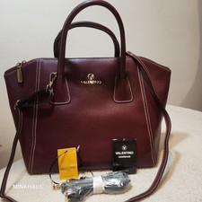 VALENTINO by Mario Valentino Large Gigi Leather Satchel Bag Burgundy Wine