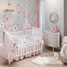 Floral Garden /Pink Linen 5-Piece Baby Crib Bedding Set