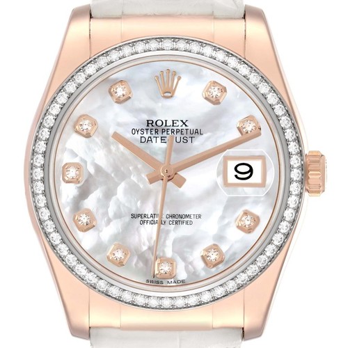Rolex Datejust 18k Rose Gold MOP Diamond Dial Mens Watch 11618...