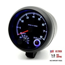Tachometer Gauge,3.75'' Car Universal Black Tachometer Gauge Blue Inter Shift