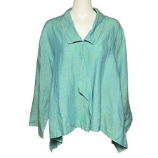 GUMPS San Francisco Size XL Green Hi-Low Open Front Cascading Jacket Lagenlook