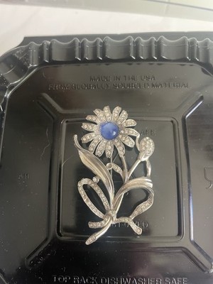 Vtg 1930 s Rhinestone Daisy Flower Brooch Blue Stone