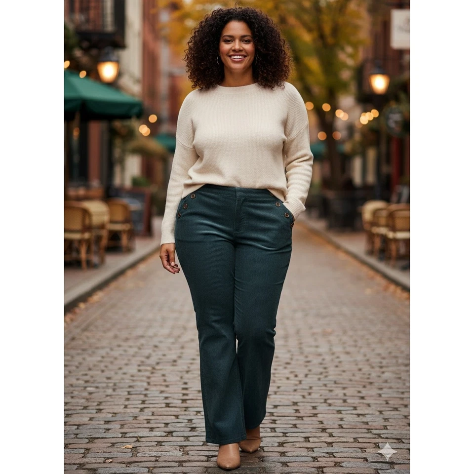 Pantalones elásticos Monroe & Main para mujer 20W carrera náutica costera a rayas Foto 2 de 4